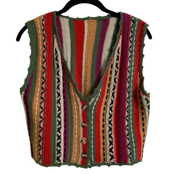 Cider Size M Red Green‎ Jersey V-Neck Sweater Vest Striped Knitted Womens - Picture 1 of 11